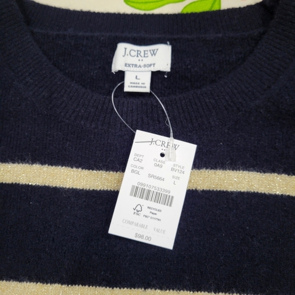J Crew Factory Shimmer Striped Crewneck BV124 NWT Large - Picture 6 of 7